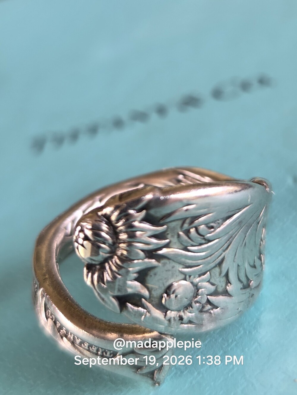 1880 Tiffany & Co Chrysanthemum Spoon Ring Sterling Silver Luxury Flower #35